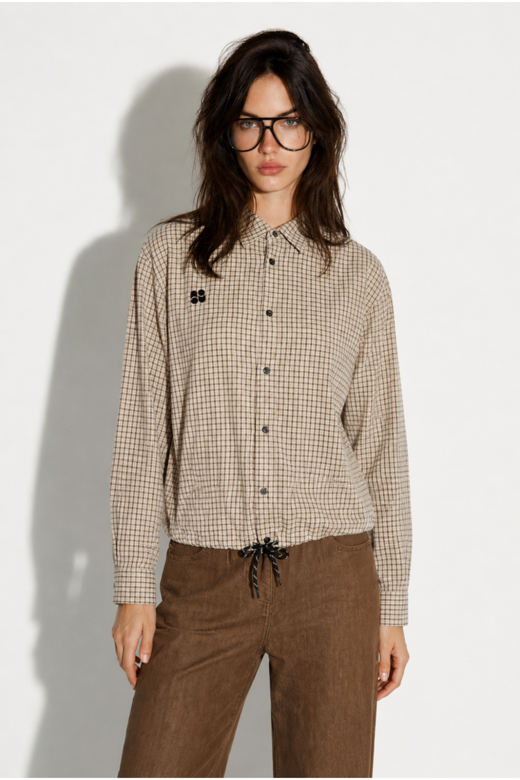 Imprevu Clio Boxy ruit overhemd - Beige