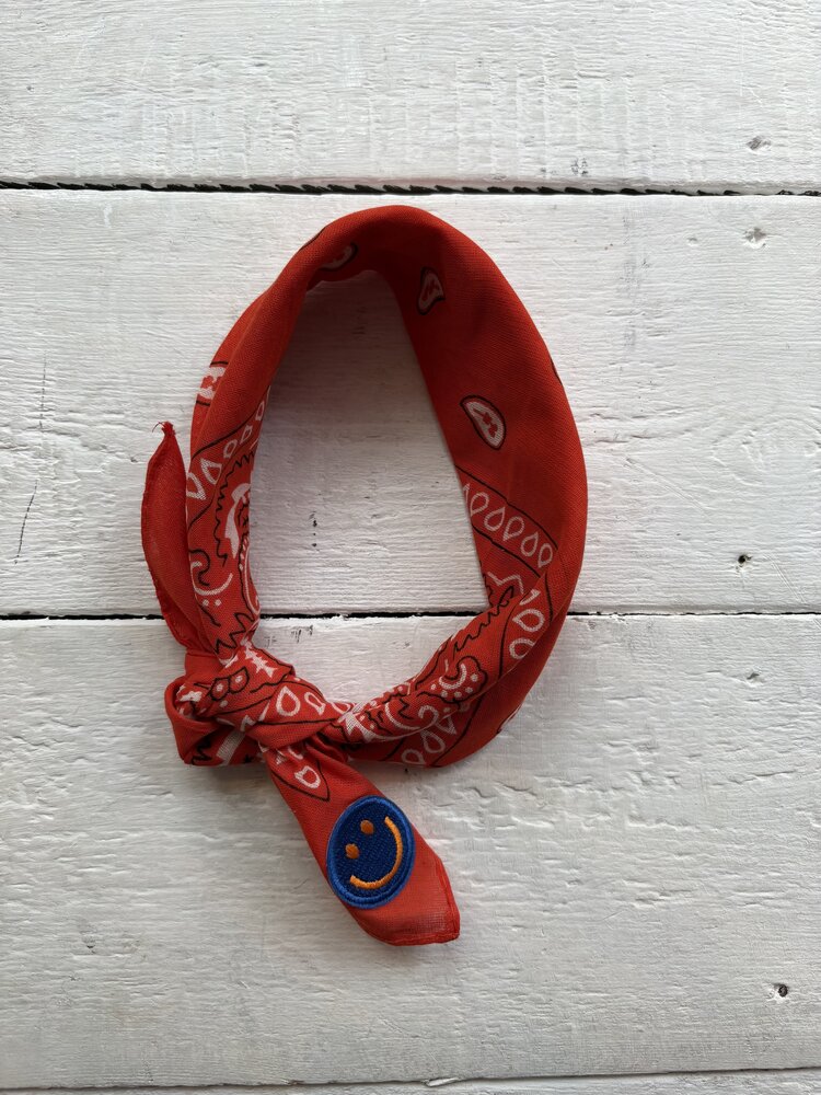 Bandana - oranje/smiley blauw