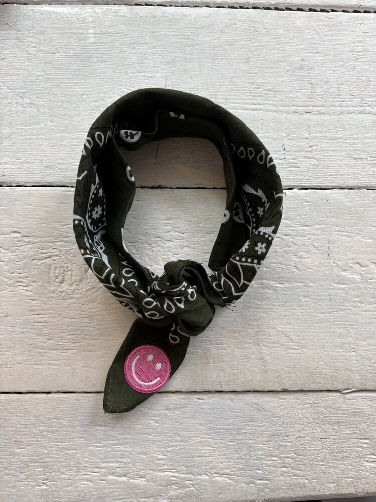 Bandana - donkergroen/roze smiley