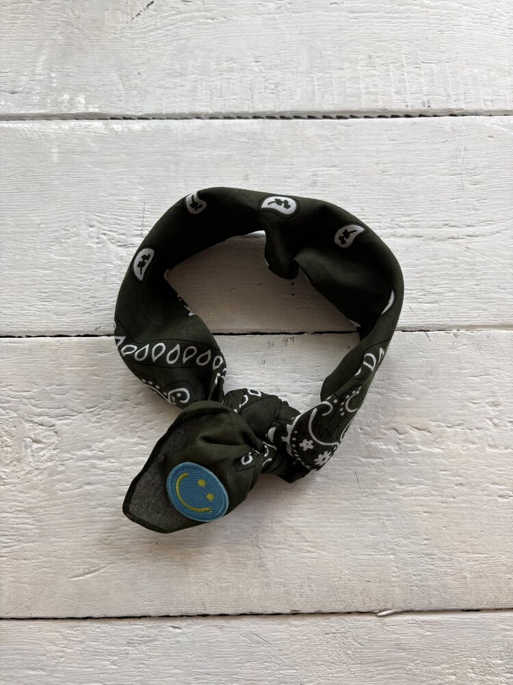 Bandana - donkergroen/blauwe smiley