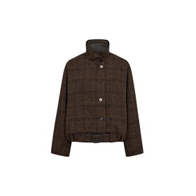 Co'Couture Olva  Check Balloon Jacket - Dark Brown