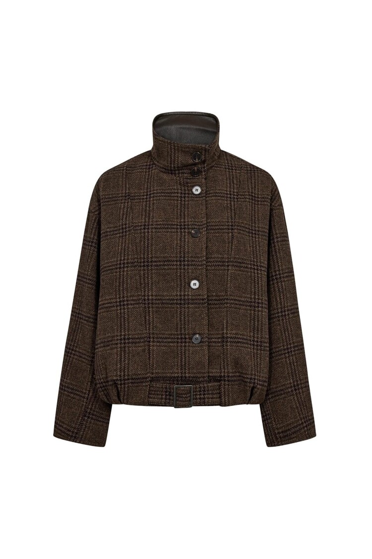 Co'Couture Olva  Check Balloon Jacket - Dark Brown