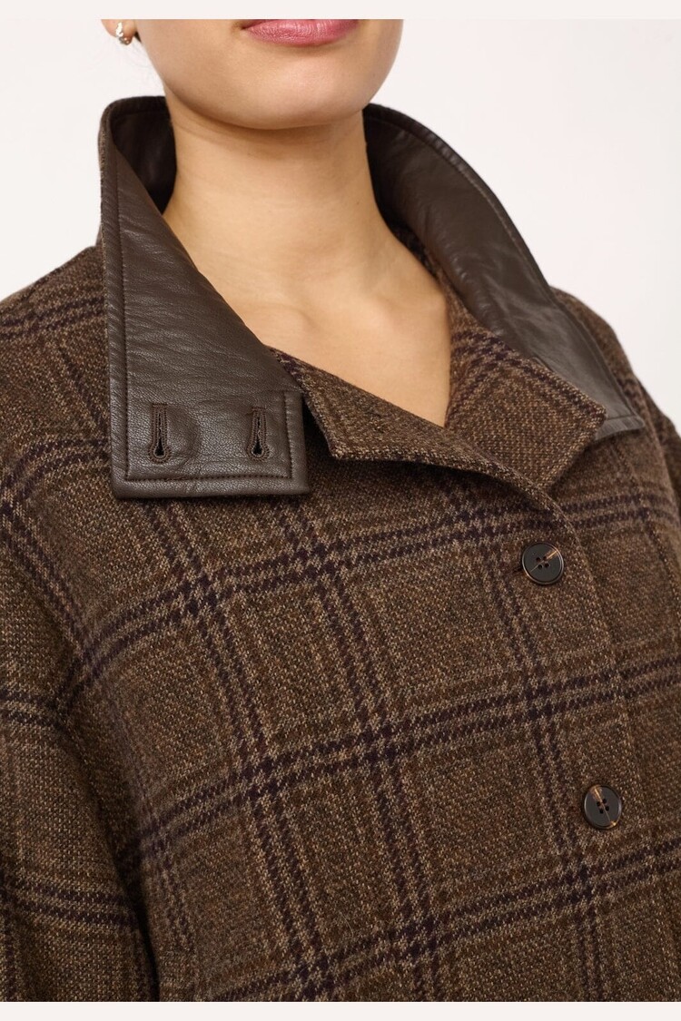 Co'Couture Olva  Check Balloon Jacket - Dark Brown