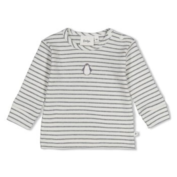 Feetje Longsleeve rib streep - Pengiun Cuddles - Antraciet