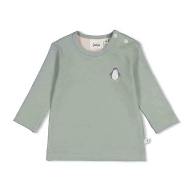 Feetje Longsleeve rib - Pengiun Cuddles - Zeegroen