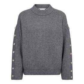 Co'Couture Knit Row Button Sleeve  - Grey Melange