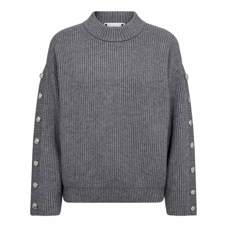 Co'Couture Row Button Sleeve Knit - Grey Melange
