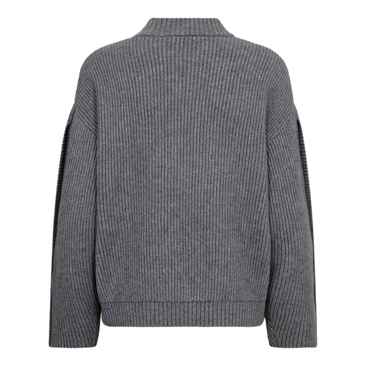 Co'Couture Row Button Sleeve Knit - Grey Melange