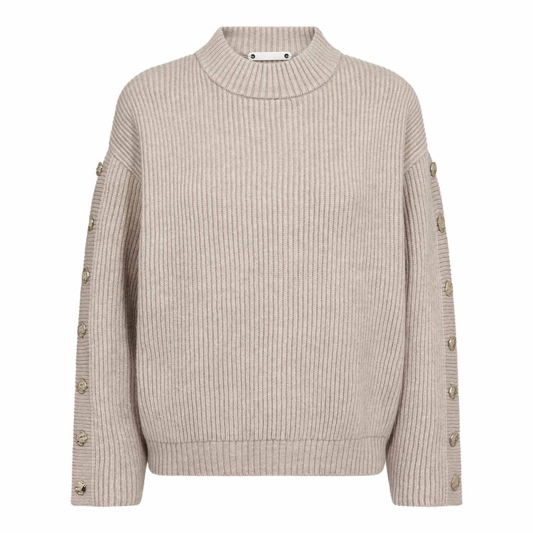 Co'Couture Row Button Sleeve Knit - Bone