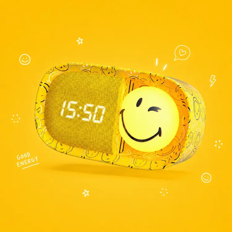 dreamy clock smiley world - geel