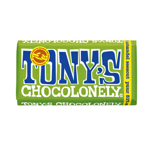 Tony's Chocolonely Chocolade Tony's Chocolonely reep 180gr puur amandel zeezout