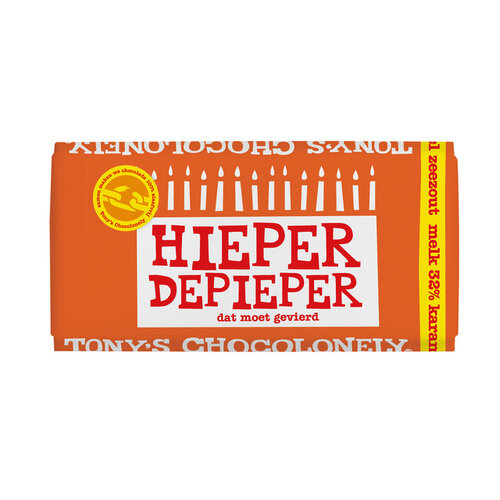 Tony's Chocolonely Chocolade Tony's Chocolonely reep 180gr melk karamel zeezout "Hieper de pieper"