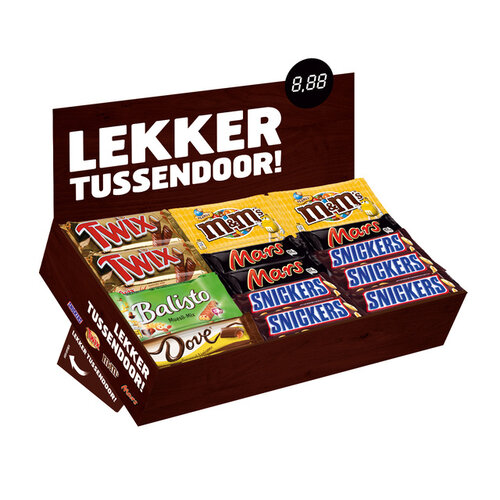 Mars Candy box met Mars Snickers Twix M&M Balisto Dove