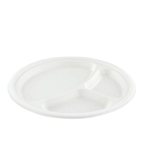 IEZZY disposables Assiette IEZZY 260mm 3 compartiments canne à sucre sans PFAS blanc 50 pièces