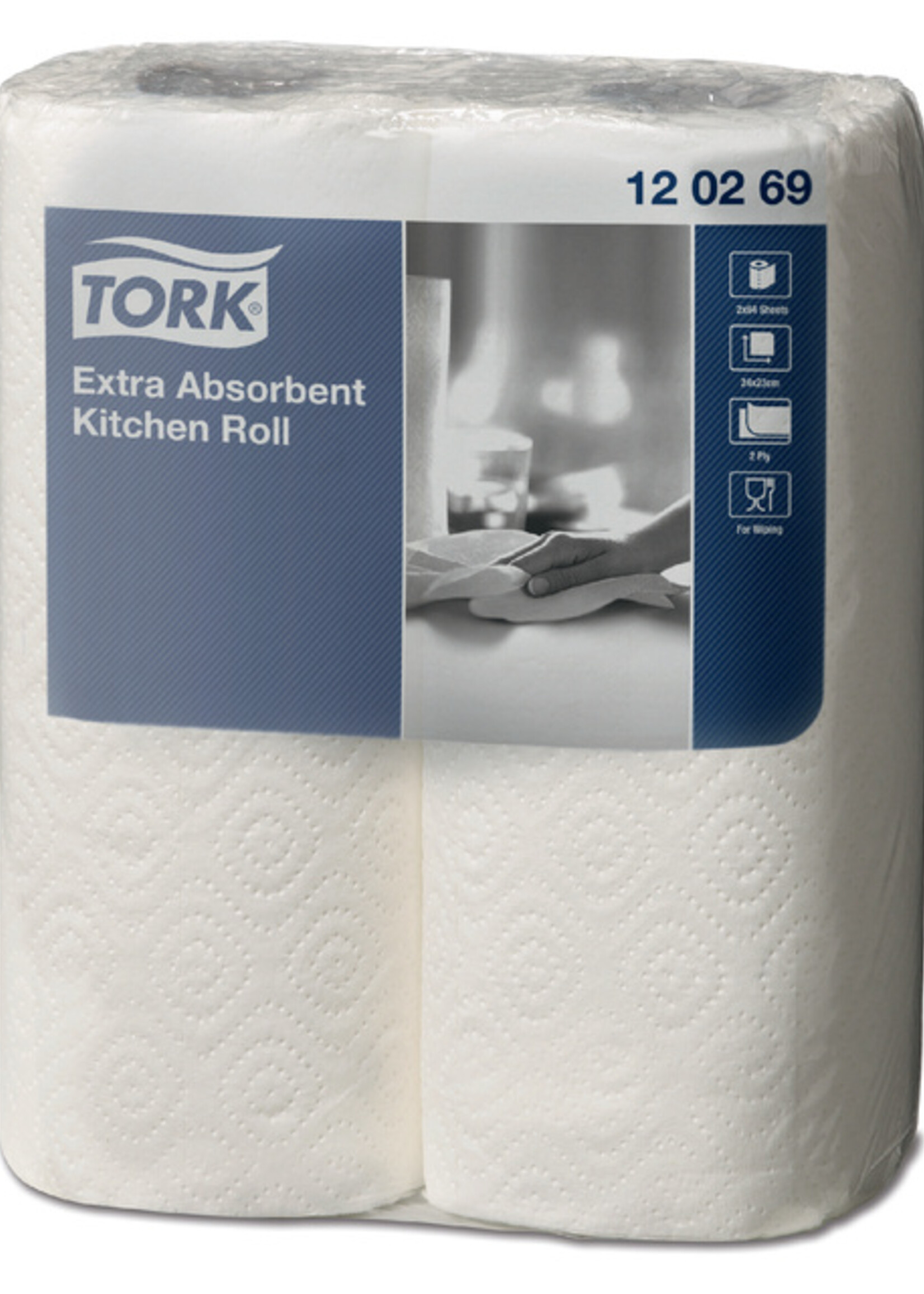 Tork Keukenrol Tork extra rollen  absorberend papier 2-laags 2 rollen 120269