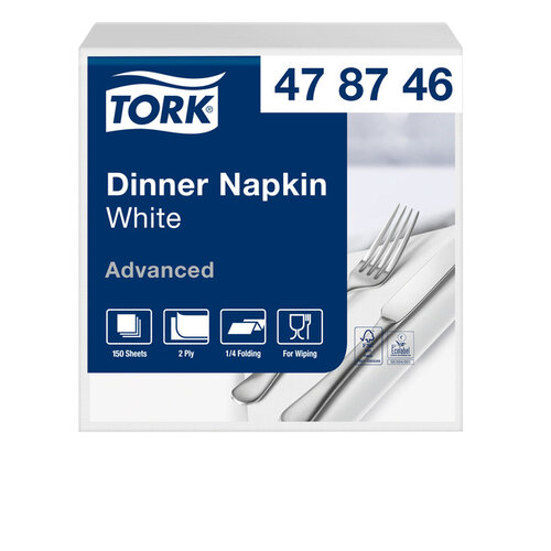 Tork Serviette Tork Dinner 478746 2 épaisseurs pli 1/4 blanc 150 pièces