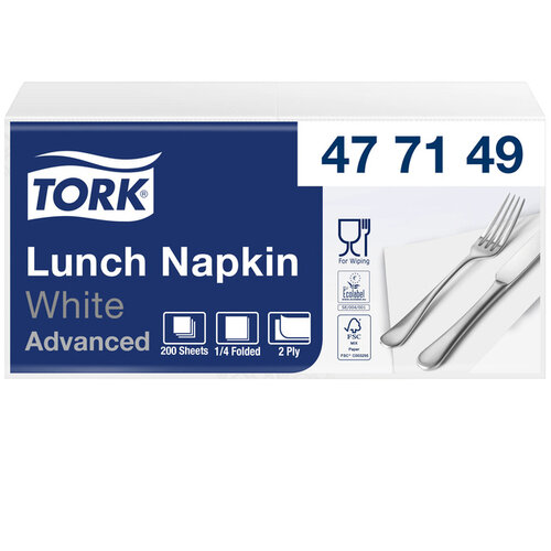 Tork Serviette Tork 477149 2 épaisseurs pli 1/4 blanc 200 pièces