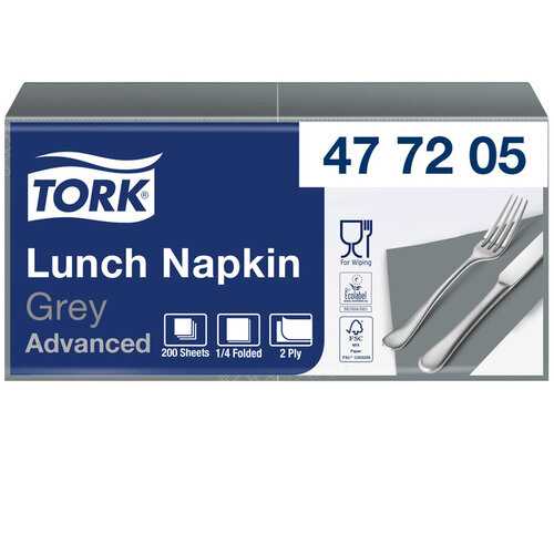 Tork Servetten Tork 2-laags 1/4 gevouwen 200st grijs 477205