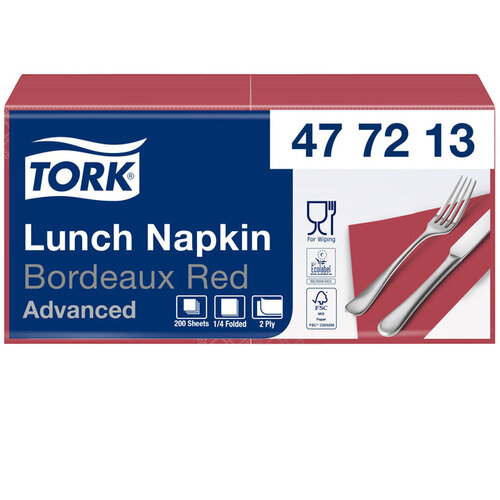 Tork Serviette Tork 477213 2 épaisseurs Pli 1/4 bordeaux 200 pièces