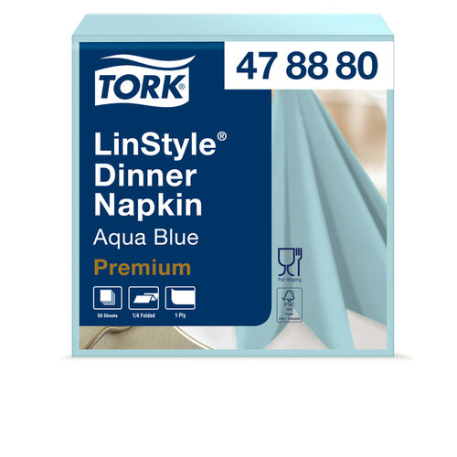 Tork Dinnerservetten Tork LinStyle® 1/4-vouw 1-laags 50st aquablauw 478880