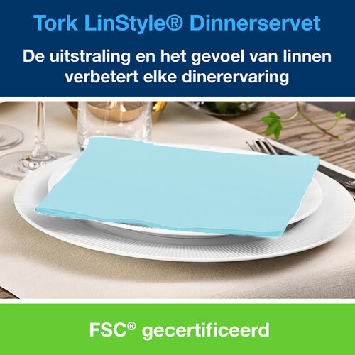 Tork Serviette Tork LinStyle Dinner 478880 Pli 1/4 1 épaisseur bleu aqua 50 pièces