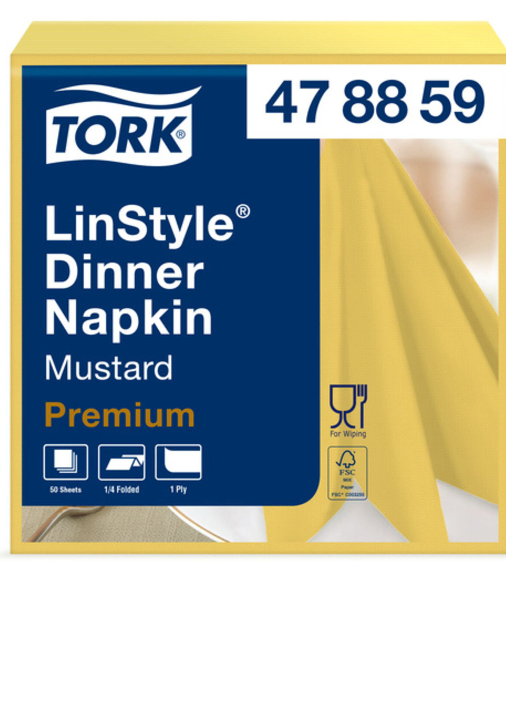 Tork Serviette Tork LinStyle Dinner 478882 Pli 1/4 1 ép 39x39cm jaune moutarde 50 pièces