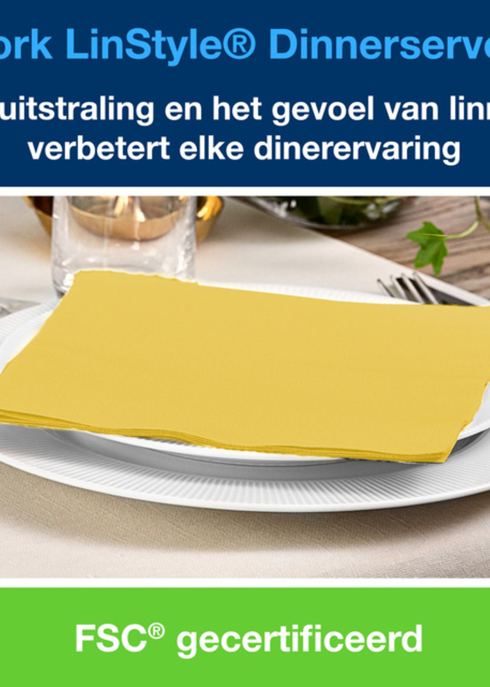 Tork Dinnerservetten Tork LinStyle® 1/4-vouw 1-laags 50st mosterdgeel 478882