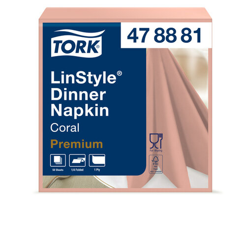 Tork Serviette Tork LinStyle Dinner 478881 Pli 1/4 1 ép corail 50 pièces