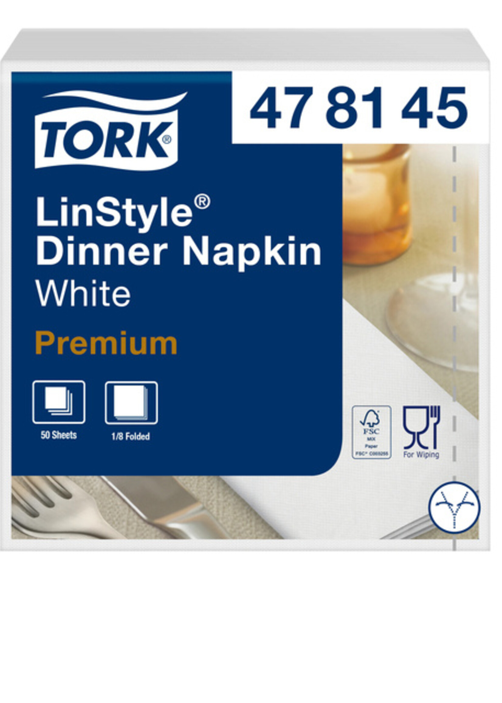 Tork Serviette Tork 478145 LinStyle Dinner 1 épaisseur 39x39cm blanc 50 pièces