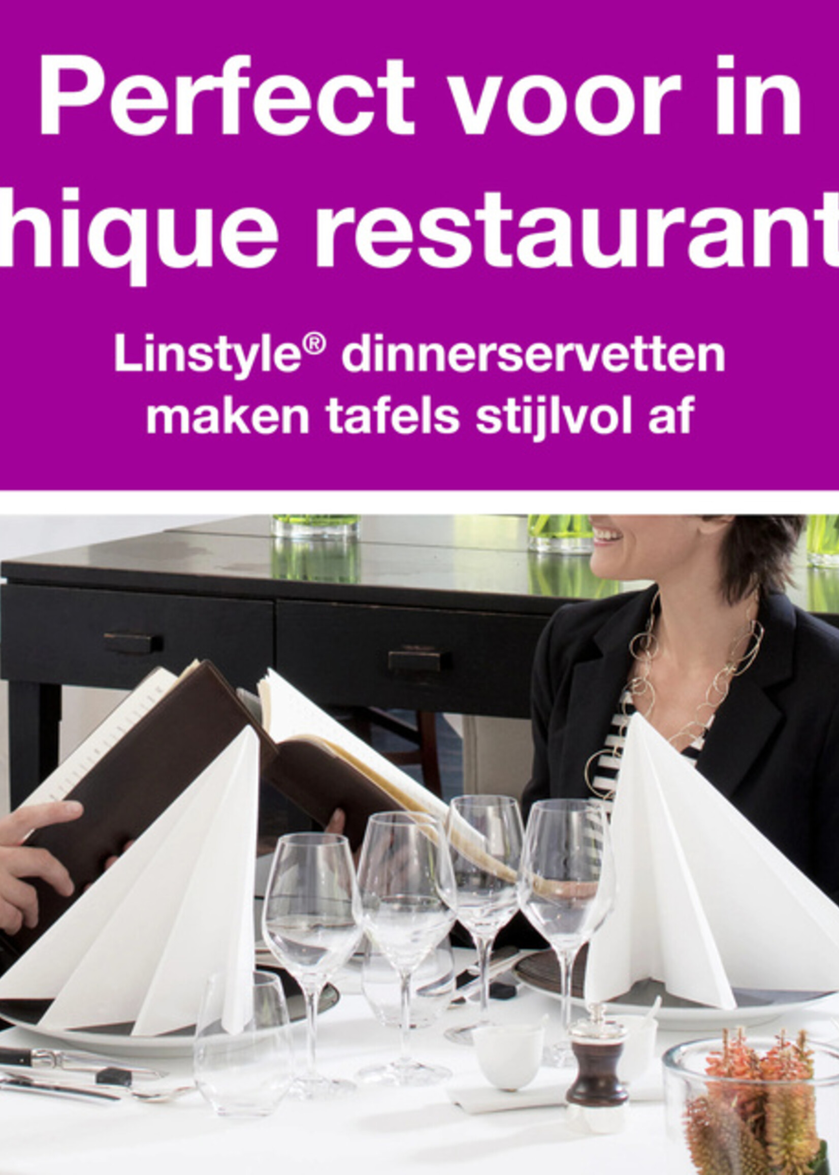 Tork Serviette Tork 478145 LinStyle Dinner 1 épaisseur 39x39cm blanc 50 pièces