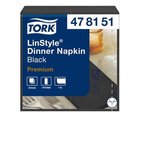 Tork Serviette Tork Premium LinStyle Dinner 478151 Pli 1/8 noir 50 pièces