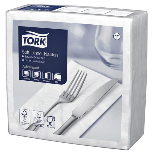Tork Serviette Tork 477579 Soft Dinner 3 épaisseurs pli 1/8 blanc 100 pièces