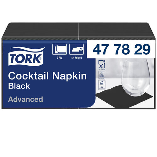 Tork Cocktailservetten Zwart 1/4 -vouw 2-laags 24x24 200st zwart 477829