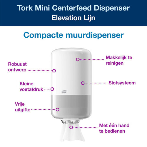 Tork Poetspapierdispenser Tork Mini centerfeed M1 Elevation wit 558000