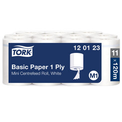 Poetspapier Tork Basic mini M1 centerfeed  1-laags 120m wit 120123