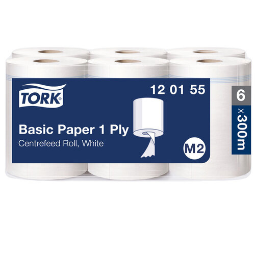 Tork Poetspapier Tork Basic M2 centerfeed 1-laags 300m wit 120155