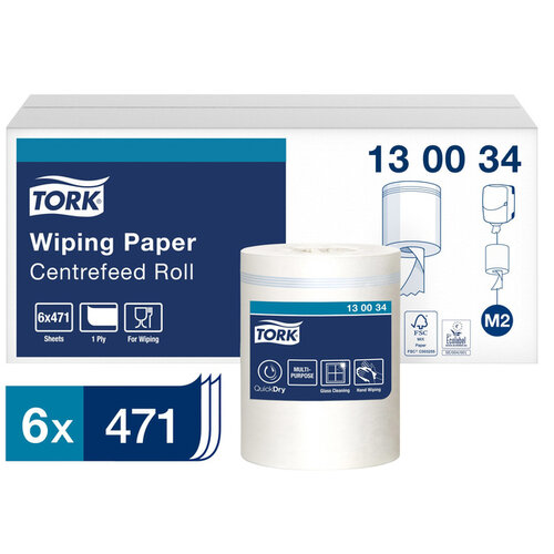 Tork Poetspapier Tork M2 centerfeed 1-laags 165m wit 130034