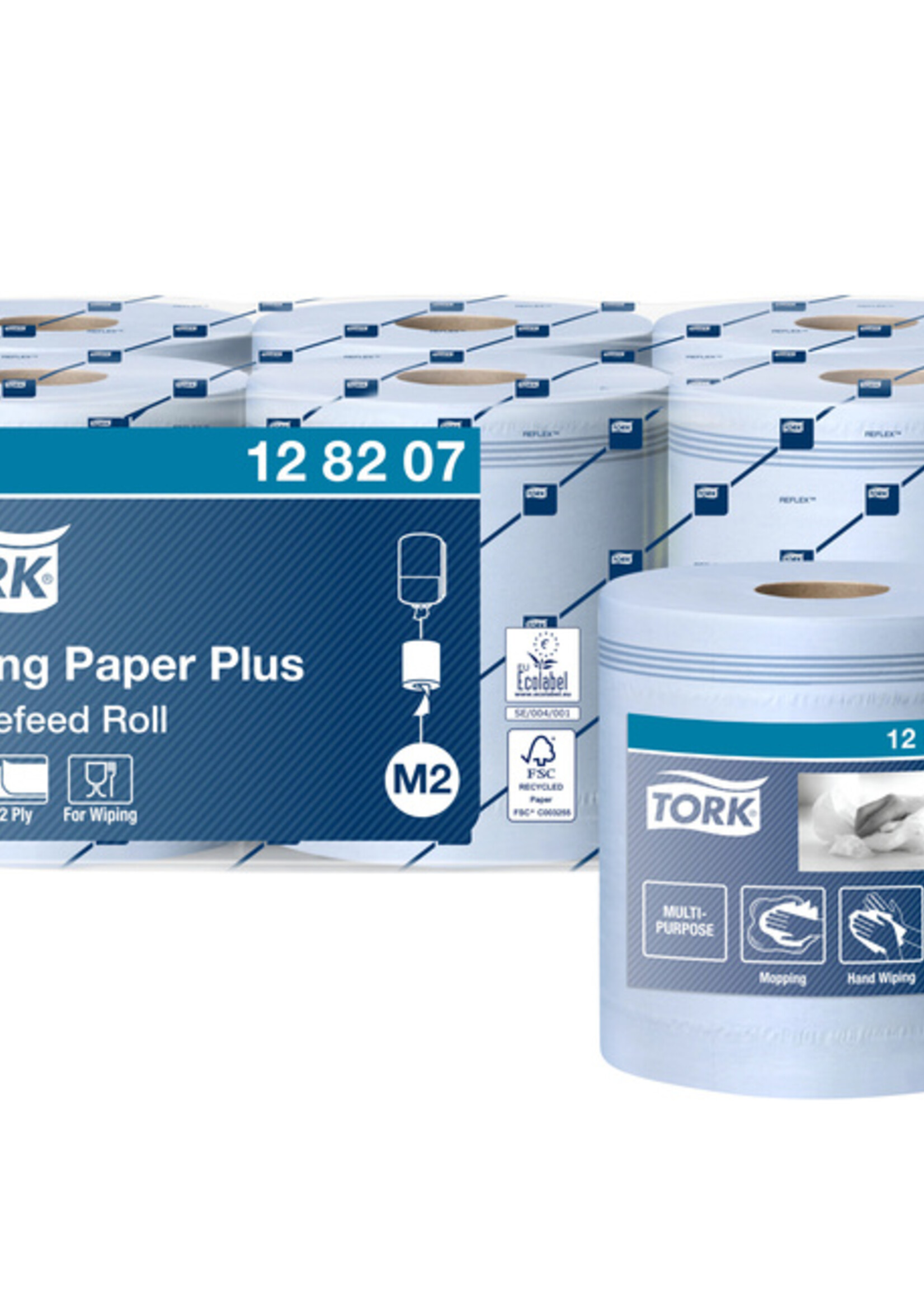 Tork Rouleau d'essuyage Tork Wiping Plus M2 128207 Centerfeed 2 épaisseurs 157m bleu