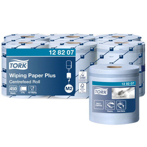 Tork Poetspapier Tork Wiping Plus M2 Centerfeed 2-laags 157m blauw 128207