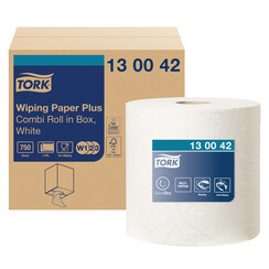 Papier d'essuyage Tork Wiping Plus Combi W1/2/3 130042 multi-usages 2 ép 255m blanc