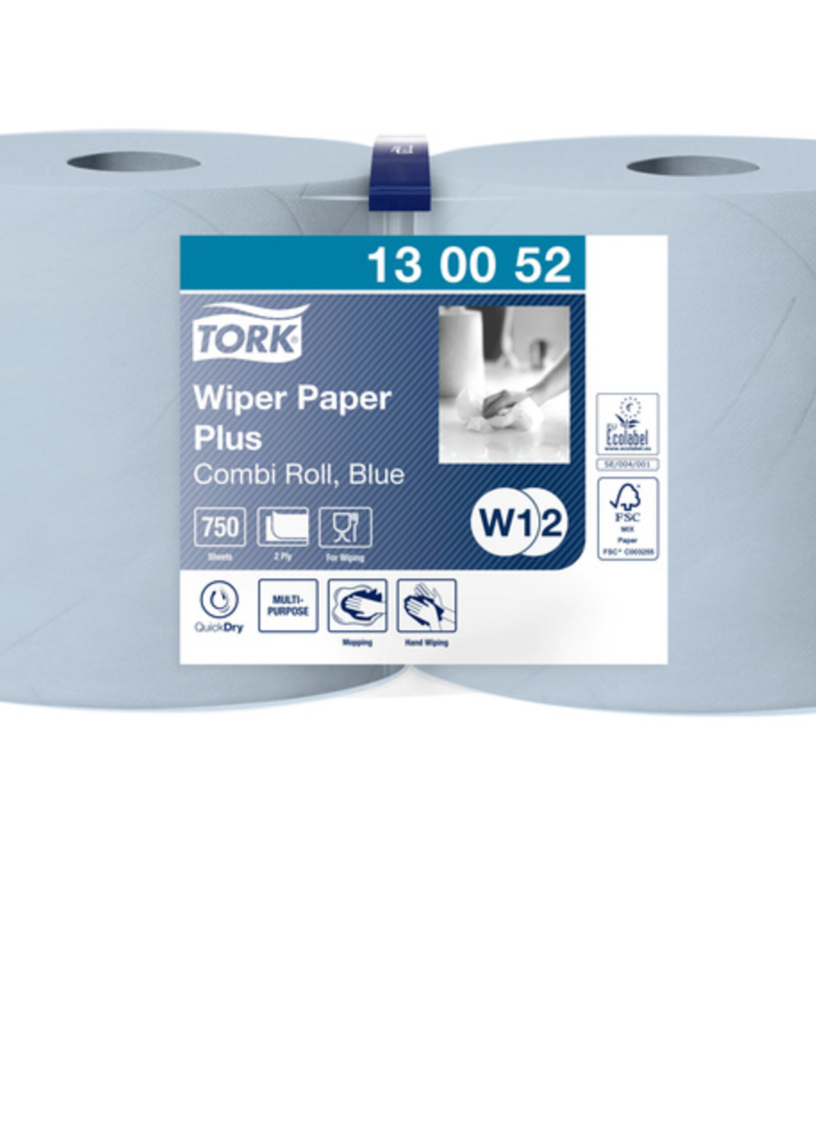 Tork Poetspapier Tork Wiping Plus Combi W1/2  255m blauw 130052