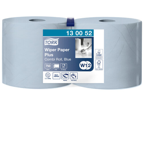 Tork Rouleau d'essuyage Tork Wiping Plus Combi W1/2 130052 2 ép 255m 2 rlx bleu