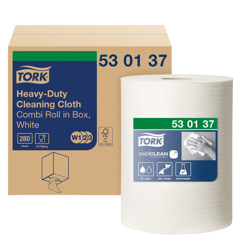 Tork Chiffon de nettoyage Tork Heavy-duty rouleau combi 530137 W1/2/3 non-tissé 280 fls blanc