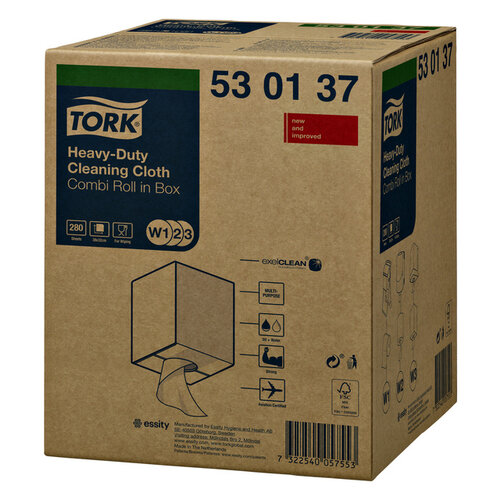 Tork Chiffon de nettoyage Tork Heavy-duty rouleau combi 530137 W1/2/3 non-tissé 280 fls blanc