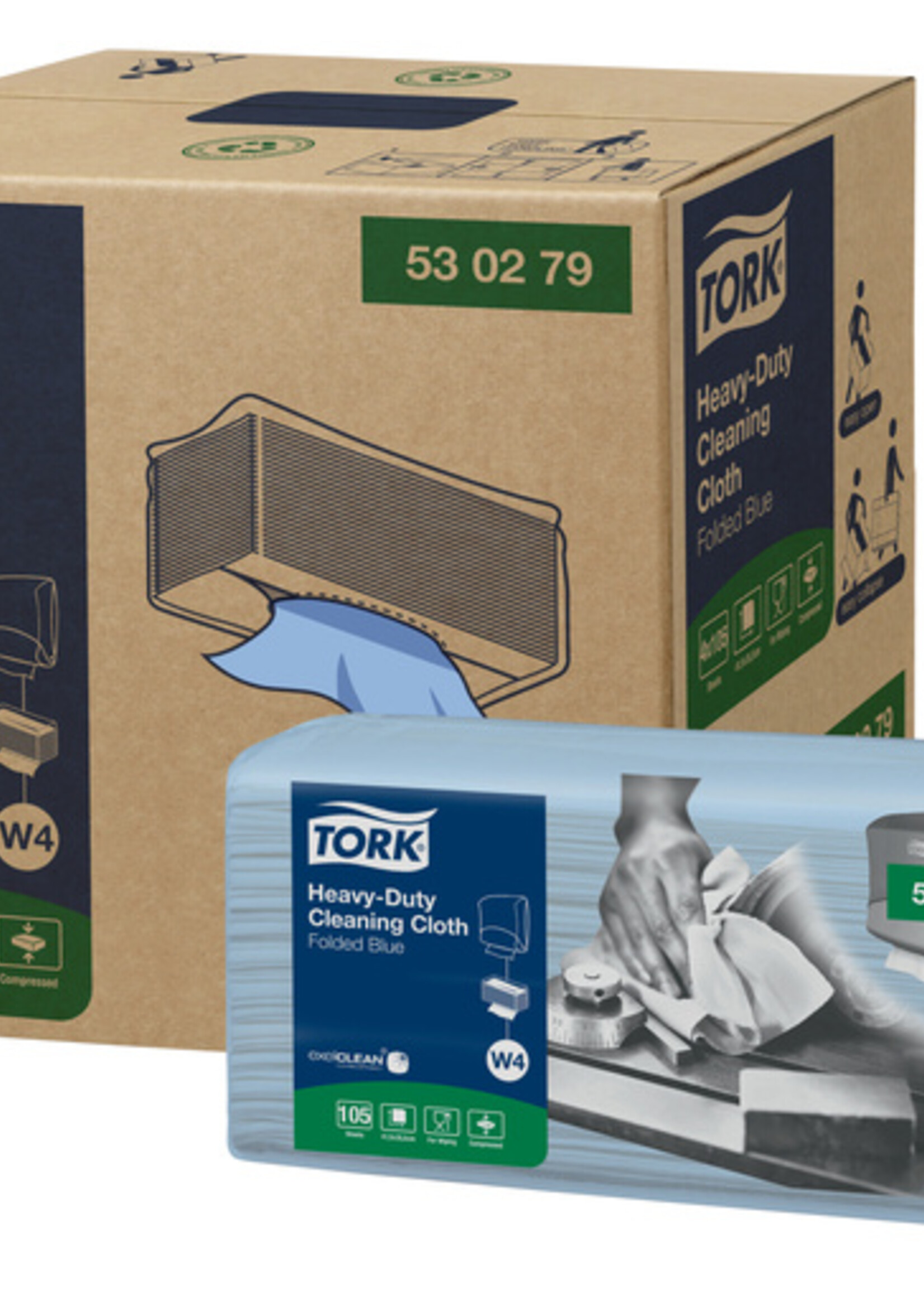 Tork Chiffon de nettoyage Tork Heavy Duty W4 530279 plié absorbant bleu 105 feuilles