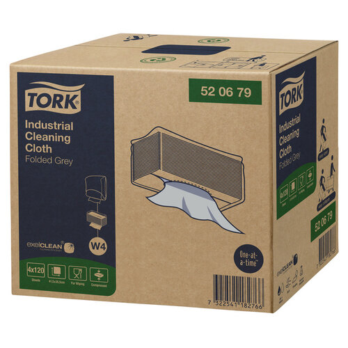 Tork Reinigingsdoek Tork Industrial W4 gevouwen flexibel en zacht 120 vel grijs 520679