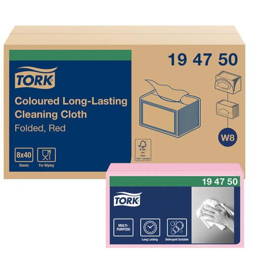 Tork Chiffon de nettoyage Tork Long Lasting W8 194750 multifonctionnel plié rouge