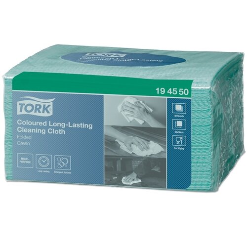 Tork Chiffon de nettoyage Tork Long Lasting W8 194550 multifonctionnel plié vert