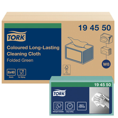 Tork Reinigingsdoek Tork Long lasting W8 multifunctioneel groen 194550