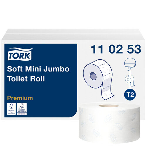 Tork Papier toilette Tork T2 Mini Jumbo Premium 110253 2 ép 170m blanc